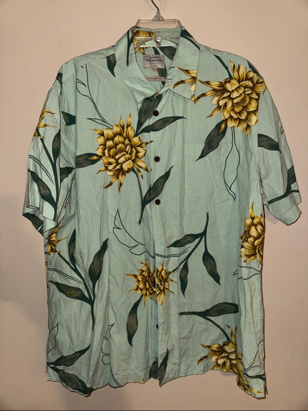 Quiksilver Waterman XL Regular Mint Green Short-Sleeve Floral Button-Down Shirt